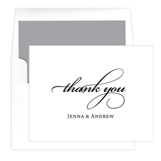 Script Thank You Folded Note Cards - Raised Ink